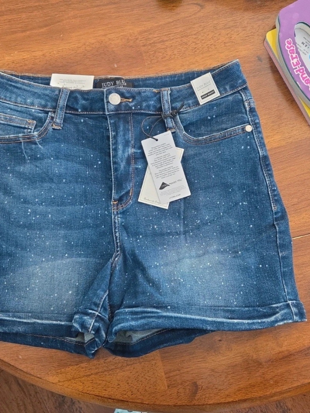 Judy Blue Speckled Dark Blue Denim Roll-Hem Shorts